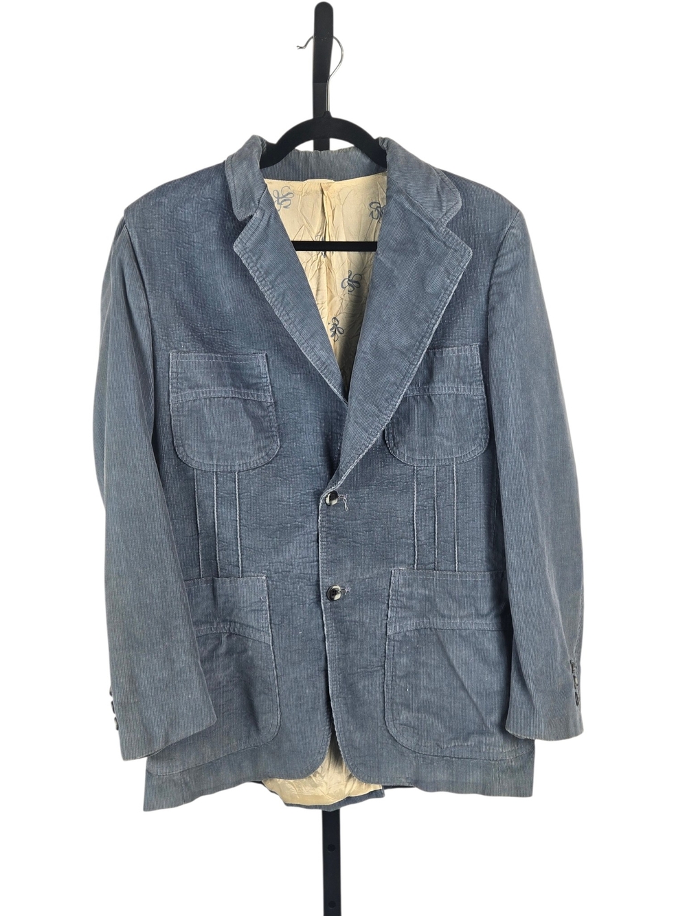 Levi's Panatela Corduroy Blazer Vintage 70s Sport Coat Patch Pocket Slate Blue M